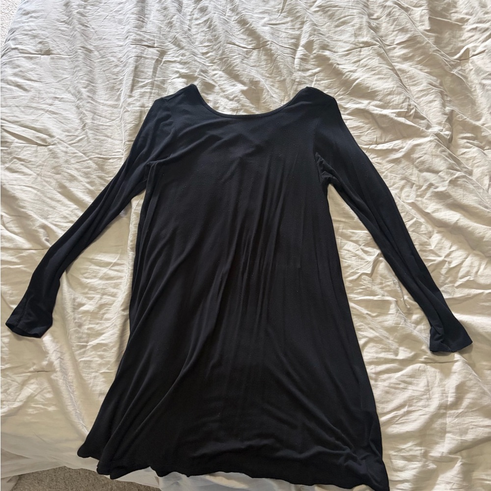Black Long Sleeve Swing Dress - Women's